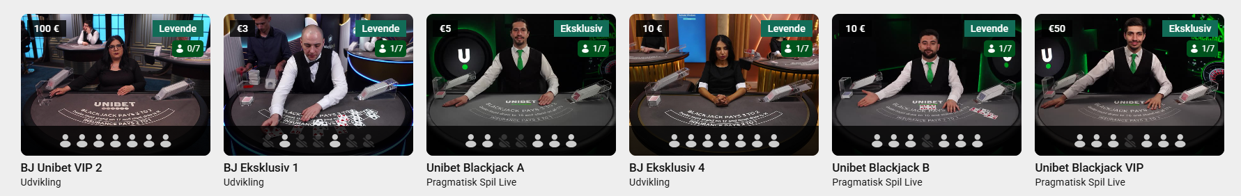 Unibet Casino Table Games with real dealers in Denmark